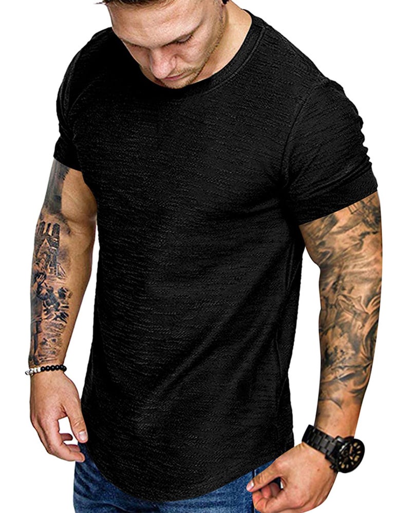 Uni Clau Fashion Mens T Shirt Muscle Gym Workout Athletic Shirt Cotton Tee Shirt Top Black - Image 1
